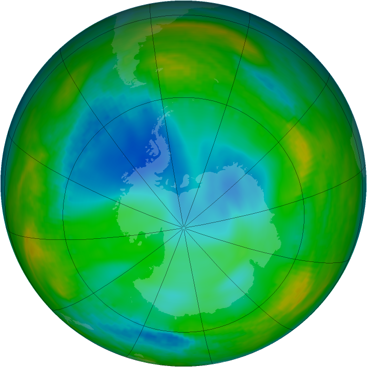 Antarctic ozone map for 12 July 1991